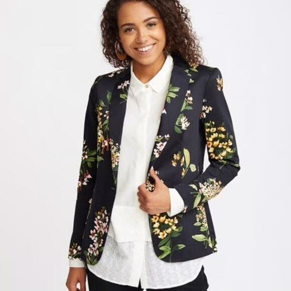nwot TOMMY HILFIGER Blazer 4 Black Floral Logo-1-Button 1-Vent Cotton-Stretch